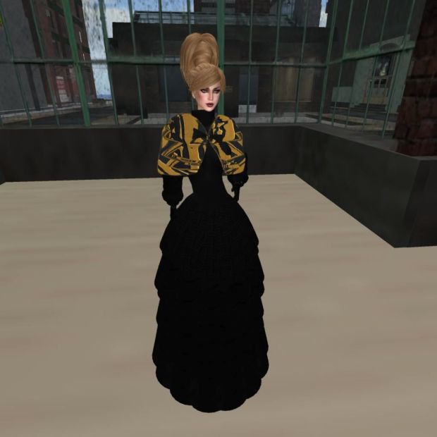 Gift #6, Jahzara, Black gown with mustard cape
